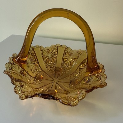 Victorian George Davidson Amber Hobnail Glass Basket 1891 Pattern No. 176566