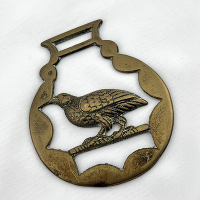 Brass Horse Medallion Antique English Quail Grouse Bird Hunt Show Parade Harness