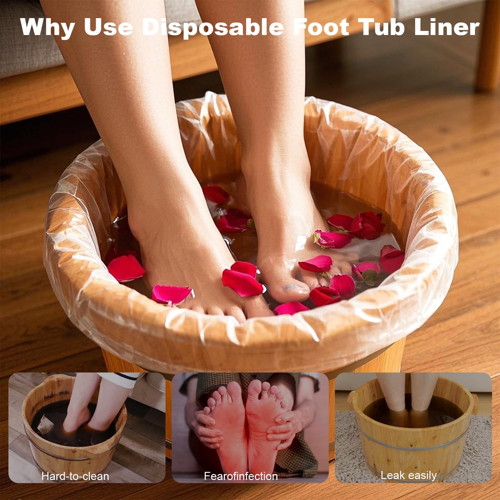 160 Pcs Disposable Foot Tub Liner Thick Large Foot Bath Liners Clear Plastic ...