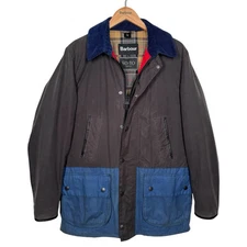 Barbour x SOTO Berlin Bewick Wax Jacket Grey Blue Panel Slim Mens Size Large 40