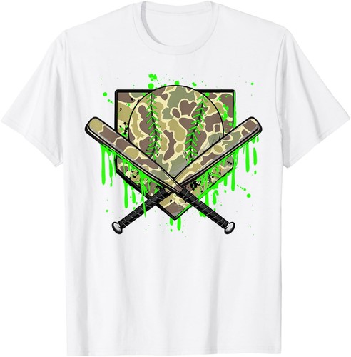 Baseball Drip Camo Home Plate Boys Sports Cool Game Day Drip T-Shirt