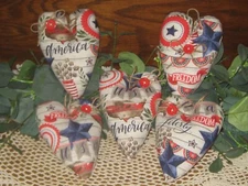 Patriotic Farmhouse Decor 5 Hearts  Tree Ornaments Wreath Accents Handmade Gift