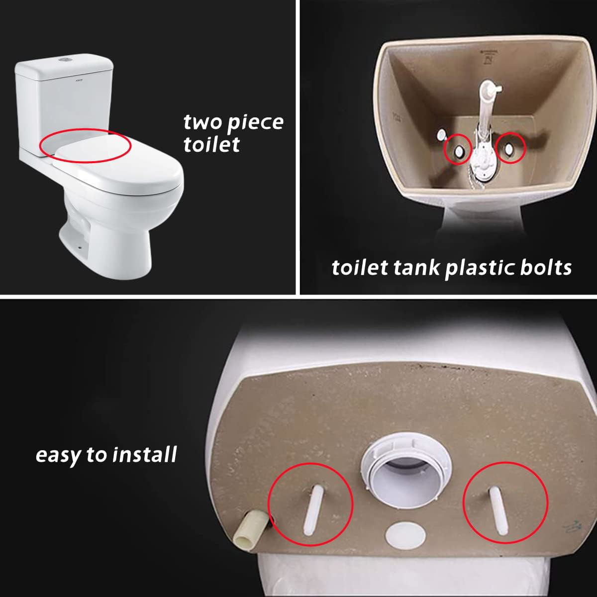 4 Pack Plastic Toilet Tank Bolts, M10 Toilet Cistern to Toilet Pan