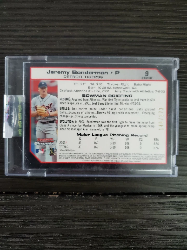 2004 BOWMAN ХРОМ ПЕРЕЛИВАЮЩИЙСЯ #9 JEREMY BONDERMAN TIGERS #146/172 - Изображение 2 из 2