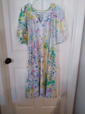Atelier 5 By Gozde Yilmaz Dress Size 2X Long Floral Print Short Sleeve Vneck EUC