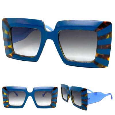 Exaggerated Classic Vintage Retro Style SUN GLASSES Big Thick Square Blue Frame