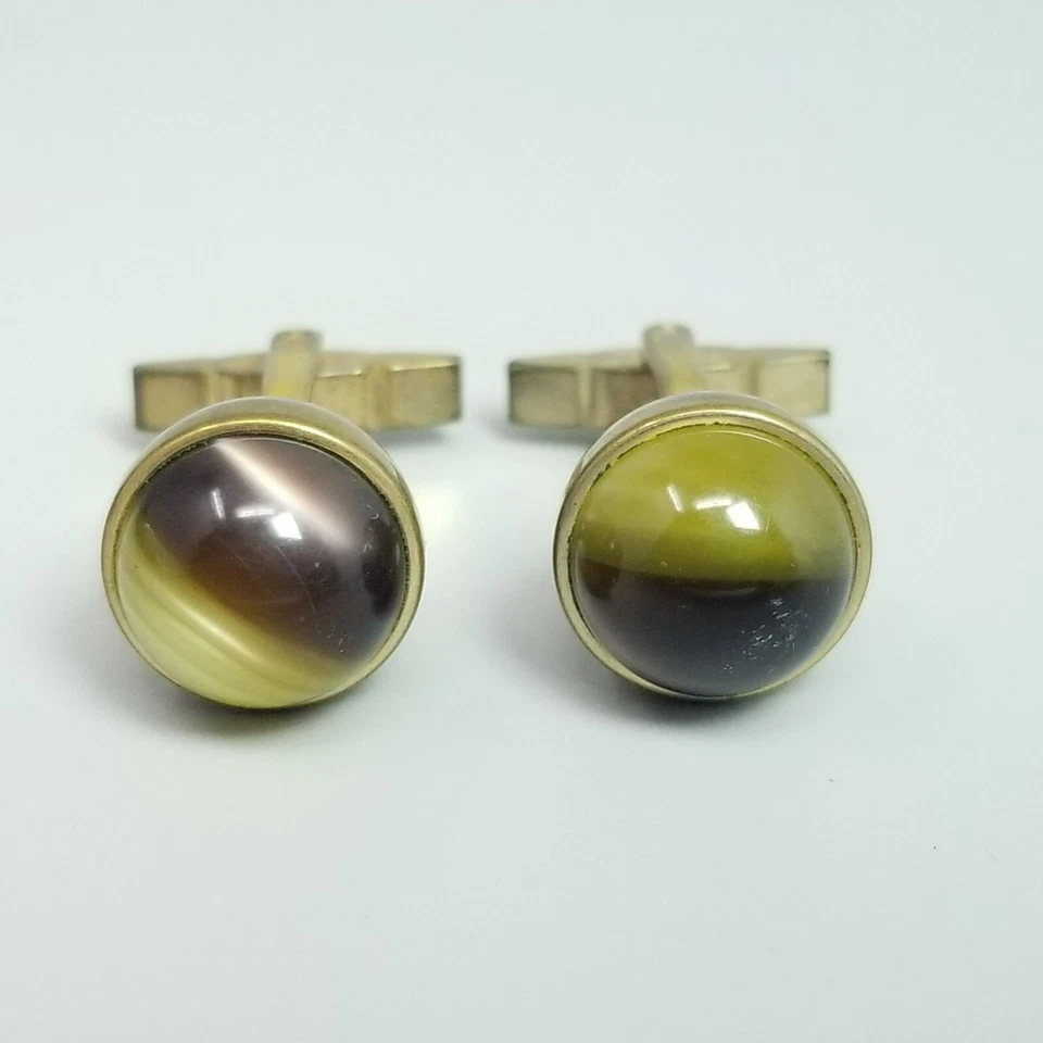 Gemelos de bola giratoria vintage Kreisler Craft Moonglow marrón amarillo reversibles Foto 2 de 4