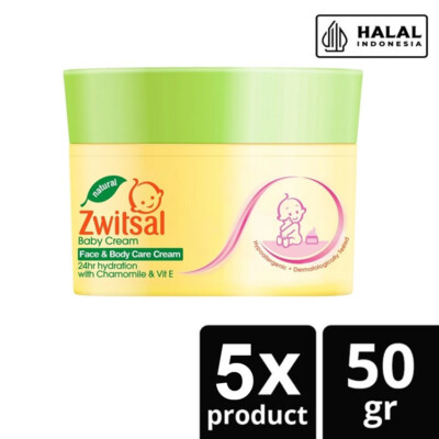 5 PCS ZWITSAL Baby Face and Body Care Cream Chamomile Vit E (50 gr x 5)