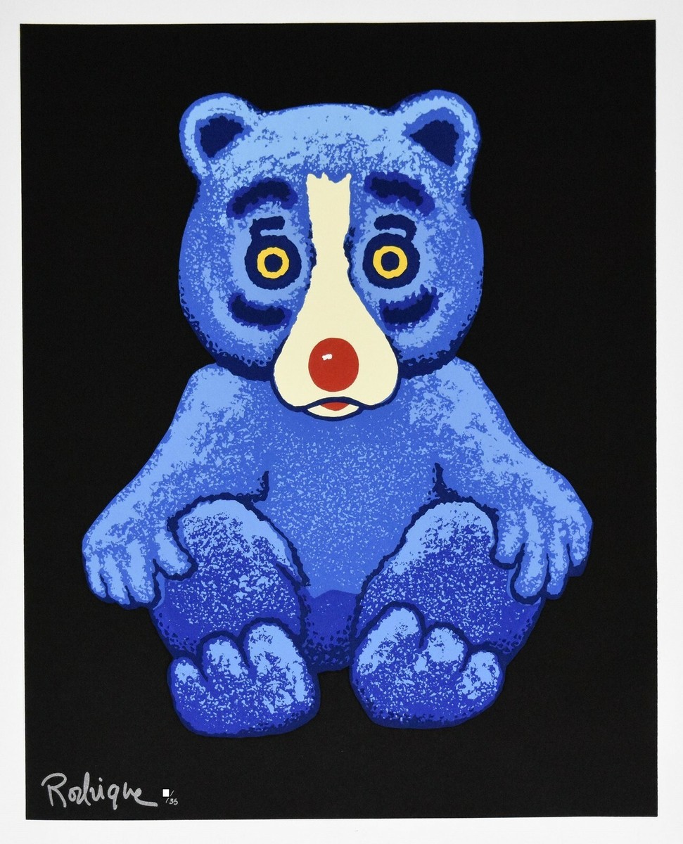 George Rodrigue Blue Dog Boogie Bear Black Silkscreen Print Signed