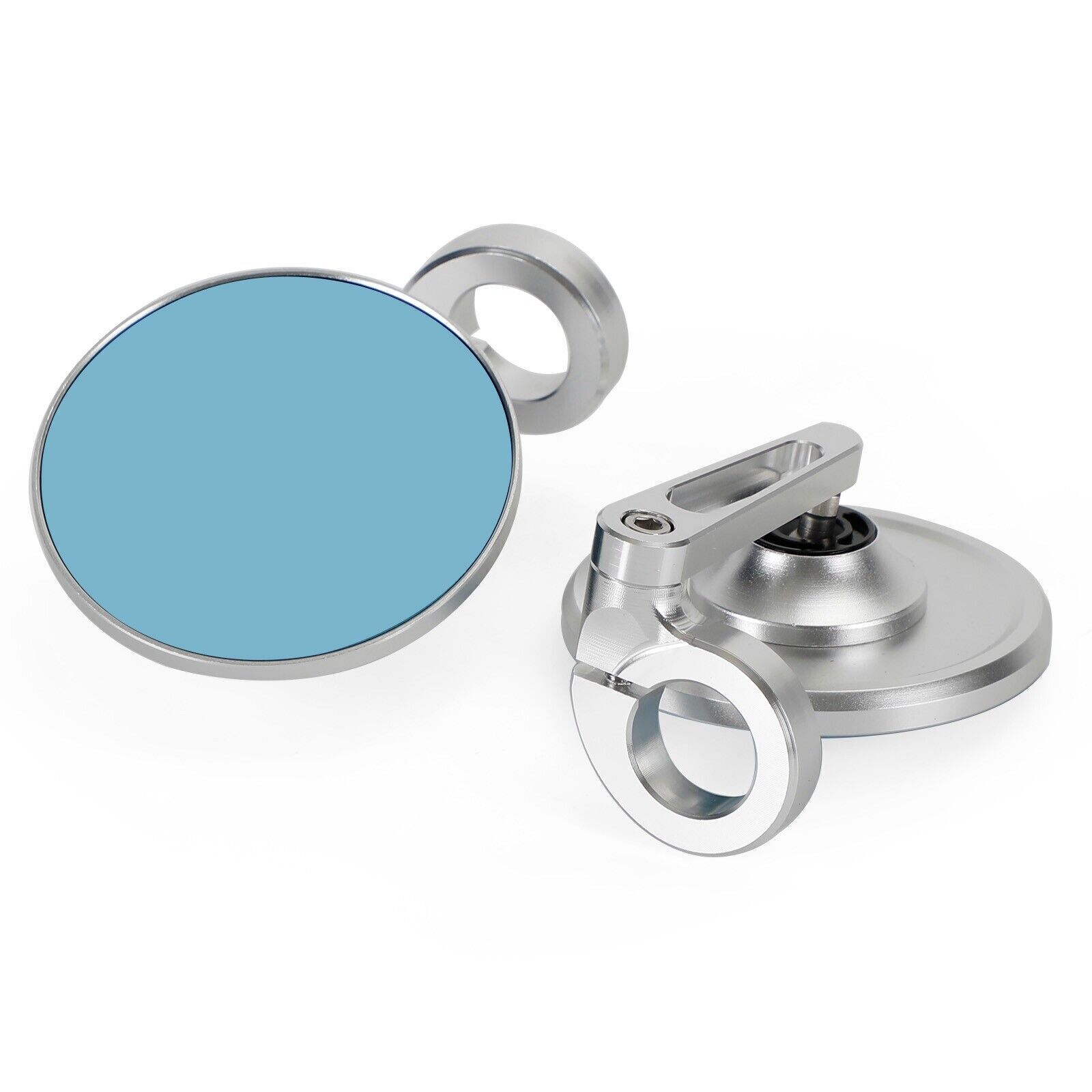 Pair Rear View Round BAR End Mirror Handleba Silver Aluminum Universal 7/8"-1"|