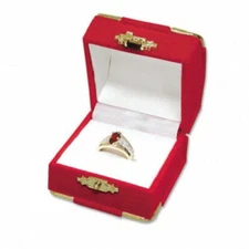 6 Red Velvet & Brass Accent Ring Jewelry Display Presentation Gift Boxes 