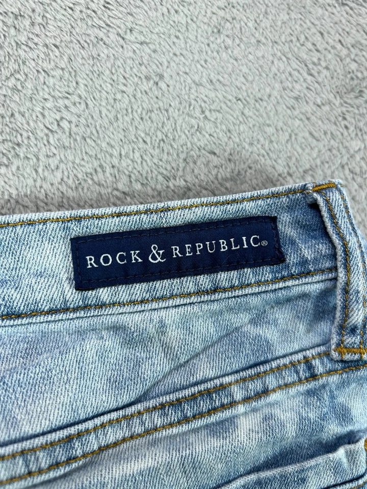 Rock & Republic Bumbershoot Shorts Womens 8 Acid Wash Denim Shorts Destroyed - Image 2 of 4