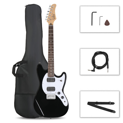Glarry Full Size 6 Strings H-H Pickups GMF Electric Guitar with Bag Strap Black