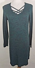 Maurices Womens Dress Small Green V Neck Long Sleeve Sweater Ribbed Criss Cross