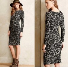 Ganni Size S Long Sleeve Embroidered  Body con Dress Black