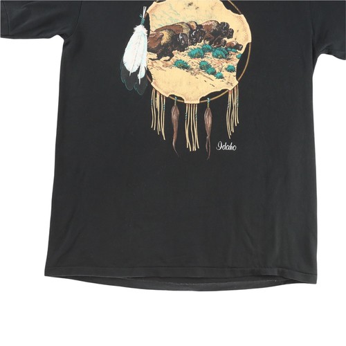 Vintage Buffalo, Idaho T-Shirt 90s Sz XL Buffalo Aztec Single Stitch Black - Picture 7 of 12