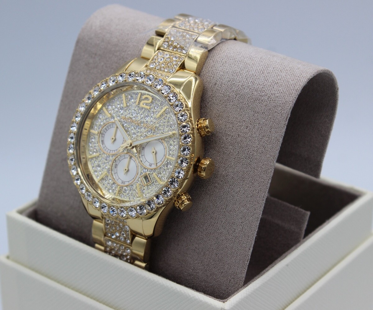 MICHAEL KORS 腕時計 gold×ラインストーン NEW AUTHENTIC MICHAEL KORS LAYTON CHRONO GOLD CRYSTALS GLYTZ