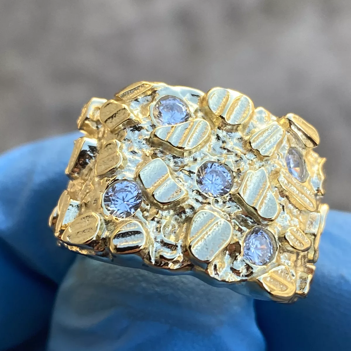 Nugget Ring For Men 14K Gold Plated on 925 Sterling Silver Iced