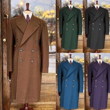 Vintage Men's Long Overcoats Double Breasted Cashmere Business Outdoor Wear Hot