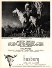 "IN HIS OWN COUNTRY" ARNOLD FRIBERG PRINT AD, 1975 HUSBERG GALLERY EXHIBIT