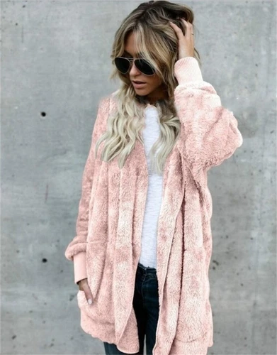 Womens Hooded Sherpa Jacket Fleece Cardigan Winter Trendy Plush Coat - Bild 8 von 30