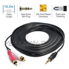 15FT Audio  Auxiliary Cable, 3.5mm Aux to 2 RCA, Hi-Fi, Stereo, Double Shielded