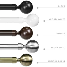 1" Ball Adjustable Double Drapery Curtain Rod Set, 28”-48"/48"-84"/84"-120"