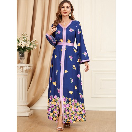 Muslim Floral Kaftan Islamic Women Maxi Dress Ramadan Dubai Caftan Moroccan Gown - Picture 90 of 216