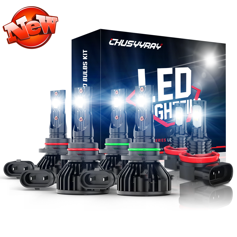 Complete 9005 + 9006 + H11 LED Headlight & Fog Light Kit - 6 Bulbs, 6500K White, 12,000 Lumens