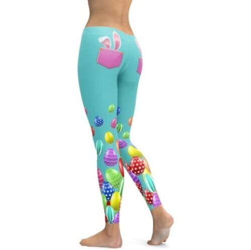Happy Easter Day Bunny Eggs Yoga Pants High Waisted Leggings Athletic Pants - Picture 2 of 3