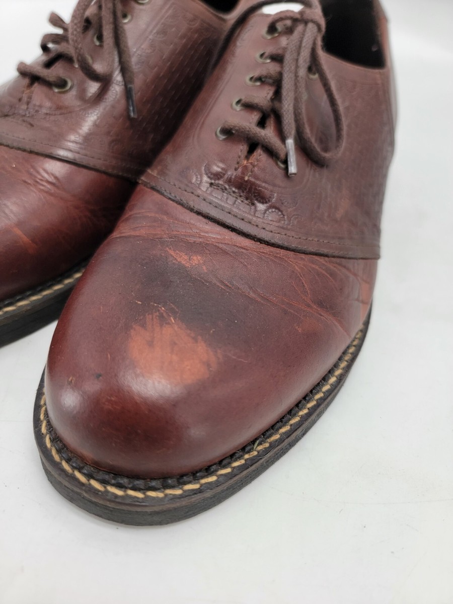 H. S. Trask Brown Leather Oxford Woven Saddle Shoes Lace Up  display picture 1