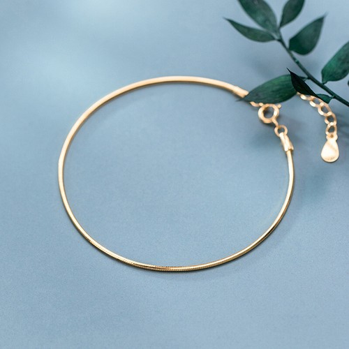 925 Sterling Silver Gold Finish Slim Snake Chain Bracelet Bangle Women Jewelry - Picture 5 of 10