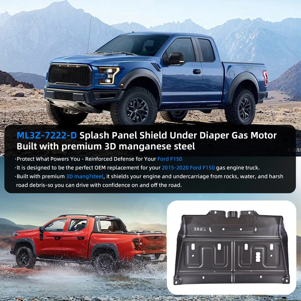Upgrade Manganese Steel Splash Panel Shield ML3Z-7222-D For 2015-2024 Ford F-150 Foto 4 de 4