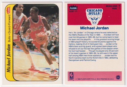 1986 FLEER BASKETBALL STICKERS PRISTINE SET BREAK #8 MICHAEL JORDAN ROOKIE NRMT+