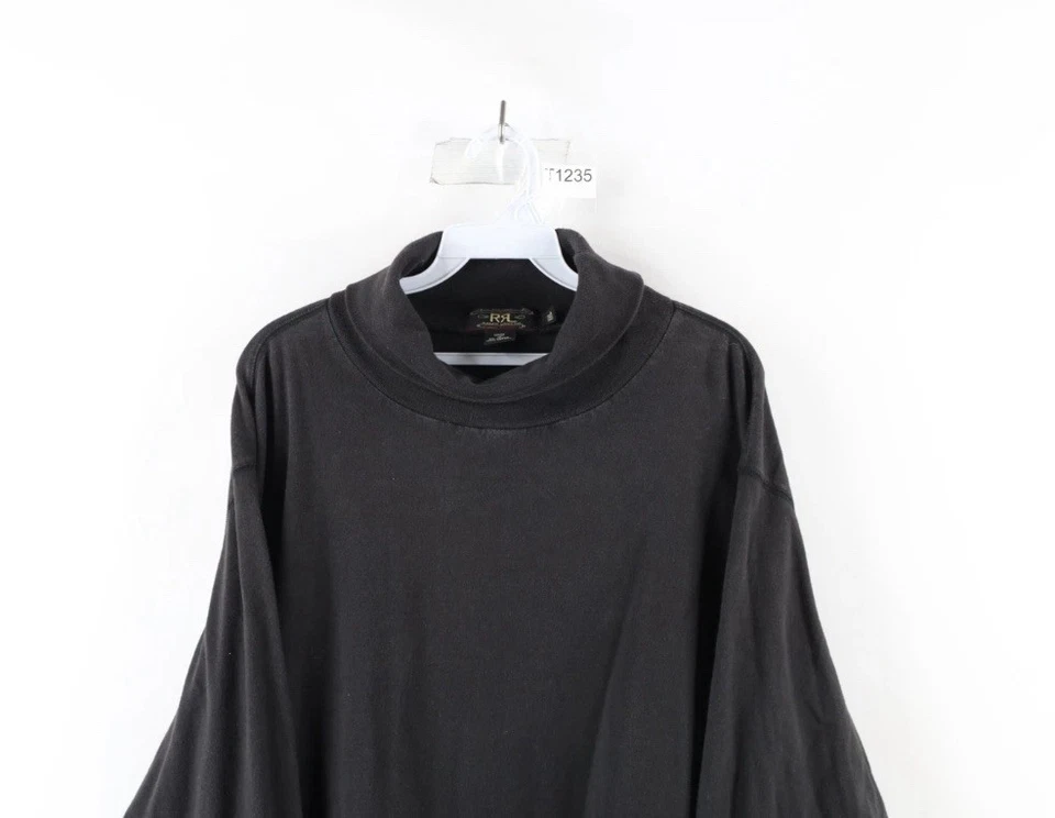 Camiseta Negra Vintage Años 90 Ralph Lauren Doble RL Para Hombres 2XL Desteñida Cuello Alto en Blanco Foto 2 de 4