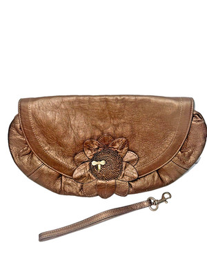 See By Chloe Metallic Brown Bee Flower D Design Wrist Clutch Bag