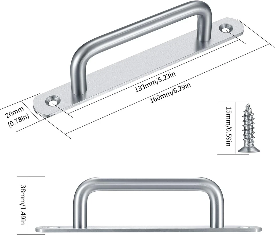 2 Pcs Sliding Door Handles, Pull Push Door Handles, Stainless Steel Sliding Bath - Image 2 of 4