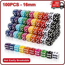 100PCS 16mm Game Bulk Dice 10 Colors Acrylic 6 Sided Dice Set for Classroom