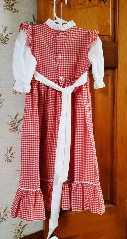 Polly Flinders со сборками платье винтажный девочек размер T3 красный/белый в клетку Pinafore - Изображение 3 из 4