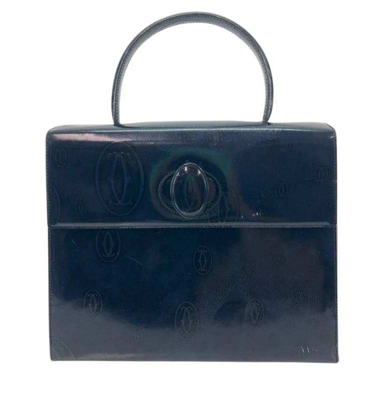 Must de Cartier Happy Birthday Handbag Navy Patent Leather L1000248 Auth w/Card