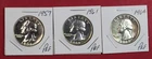 LOT CONTAINING 3 90% SILVER PROOF WASHINGTON QUARTERS B/W 1957-1964