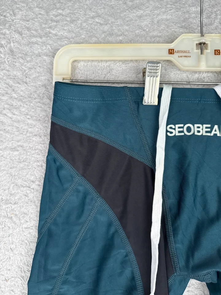 SEOBEAN 短裤男式中号蓝绿色黑色游泳干扰涤纶氨纶短裤 — 第 4/4 张图片