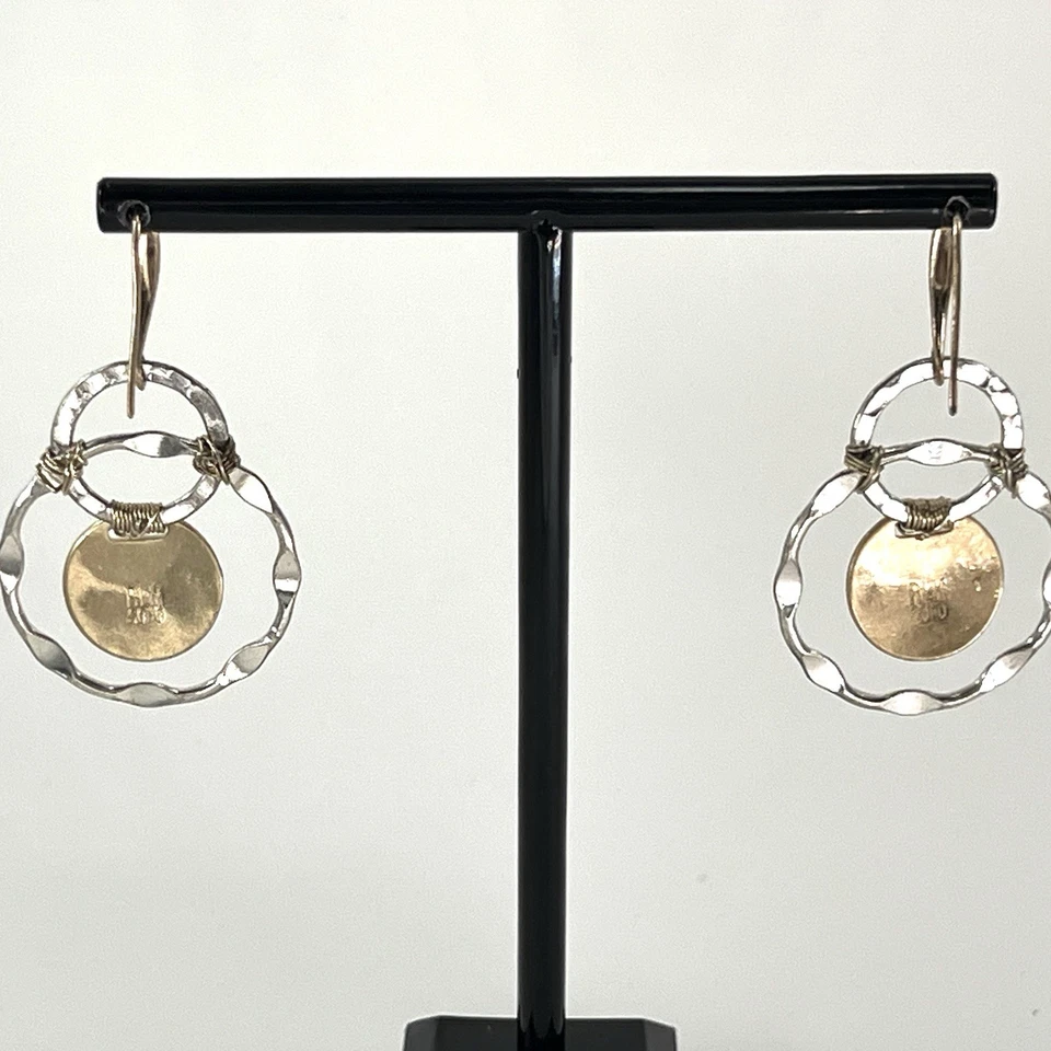 Robert Lee Morris RLM SoHo Silver Gold Tone Circle 2x1 inch Dangle Drop Earrings - Image 3 of 4