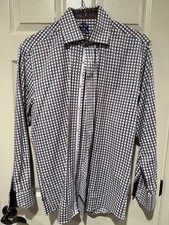 English Laundry Flip Cuff Button Down Shirt Men  s 16, 34/35 Brown/Blue