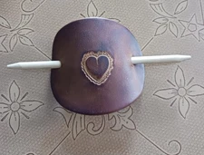 Brown Leather Hair Barrette Stick Slide Bun 70's Style Eyelash Pattern