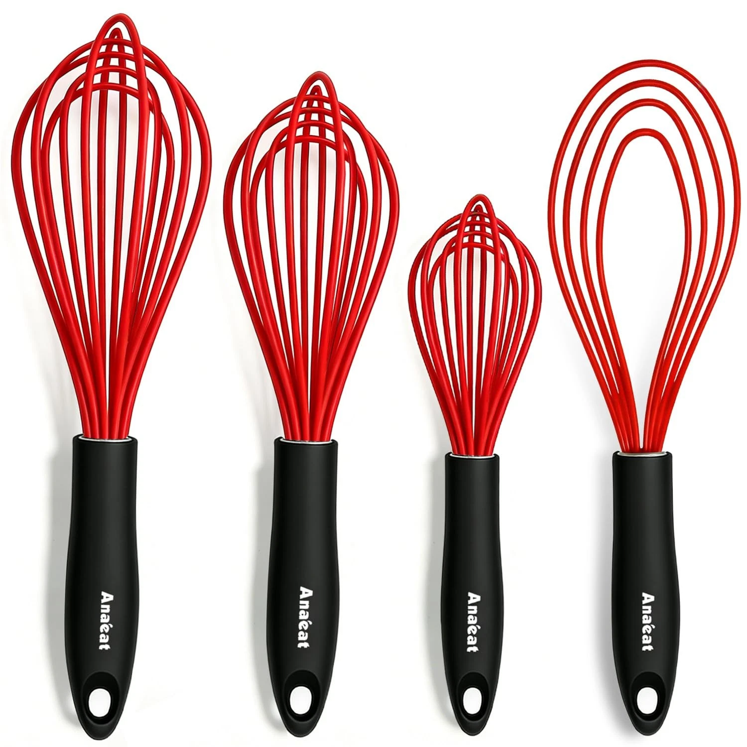 Silicone Kitchen Whisk Set of 4, Perfect for Non-Stick Cookware, Milk and Egg...