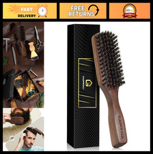 Wild Boar Bristle Hair Brush for Men - Slick Back, Stiff Bristles, Wooden Handle