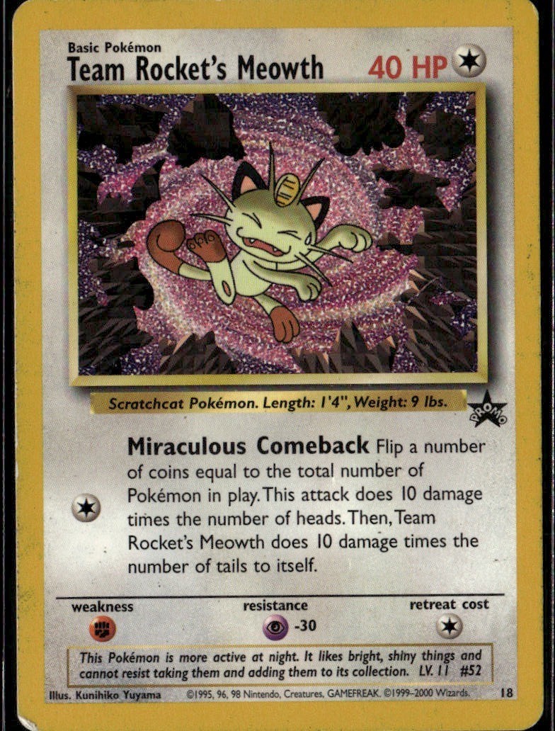 Team Rocket's Meowth Promo WoTC Promo 18/53 Colorless Normal Pokemon Card
