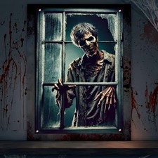 Halloween Window Cover Creepy Skeleton Zombie Clawing Curtain, Halloween Horror