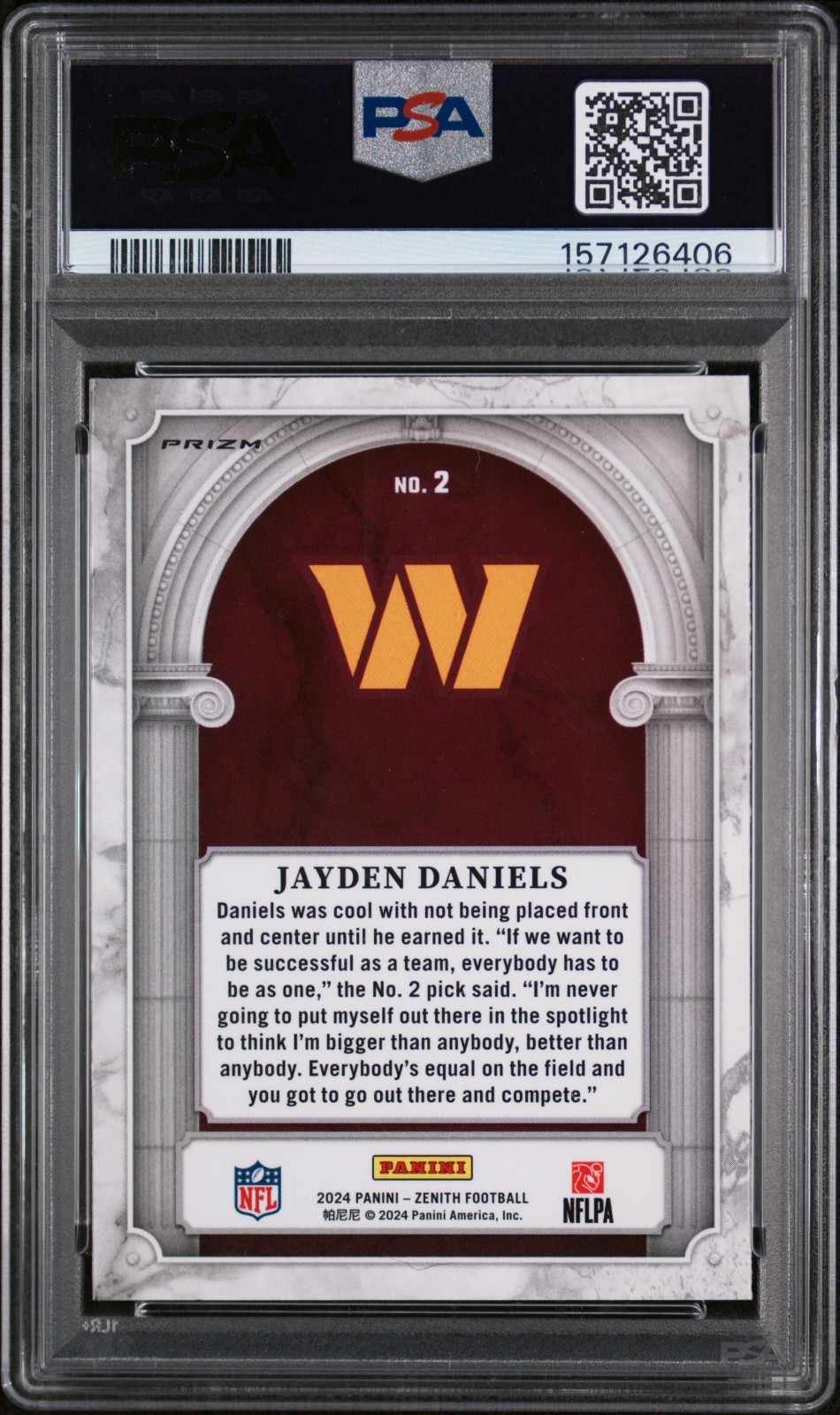 2024 Panini Zenith Z Marquee Jayden Daniels Orange #2 PSA 10 view 2